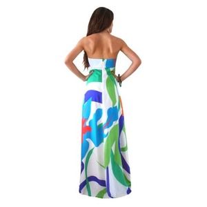 Issa Printed Silk Chiffon Long Strapless Dress