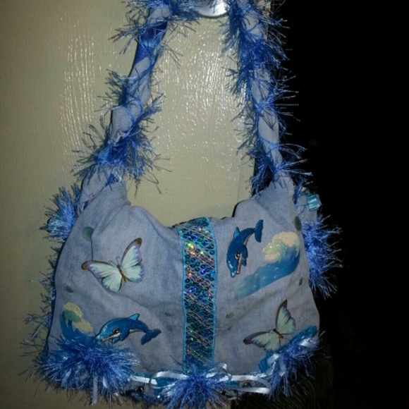 NEW Blue Jean Dolphin Purse