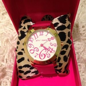 Betsy Johnson pink and gold leather watch