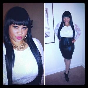 Lace and matte leather peplum top...