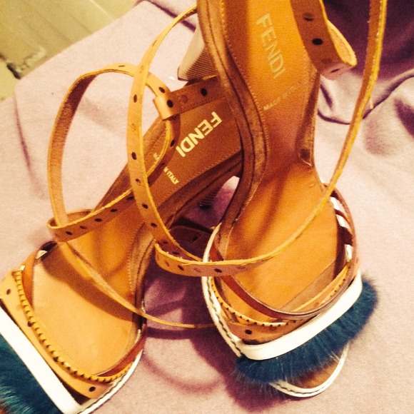 AUTHENTIC FENDI.  Brown and white and feathers