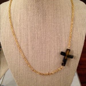 24K gold plated necklace with tortoise shell cross