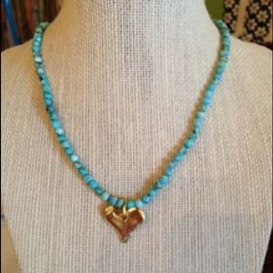 Turquoise and 24K gold plated heart pendant