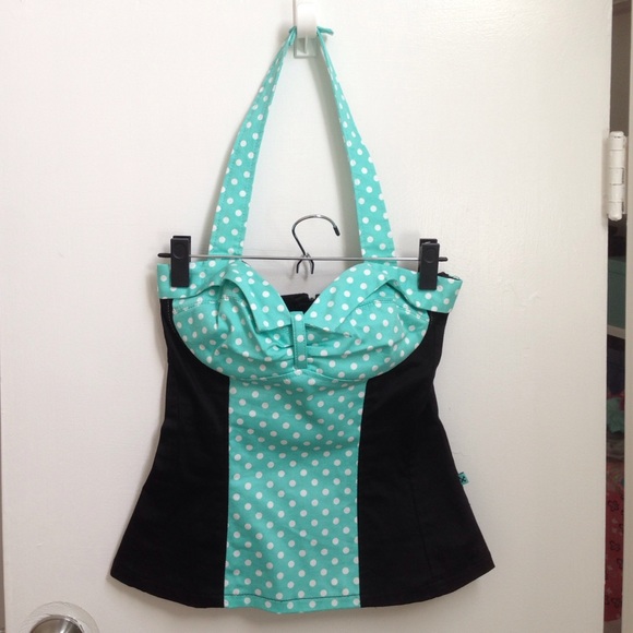 Retro Mint Polka Dot Halter - Picture 4 of 4