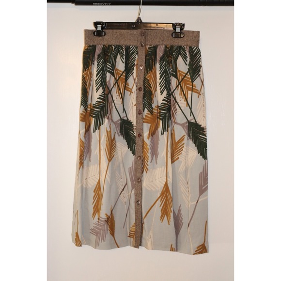 Anthropologie feather print midi skirt