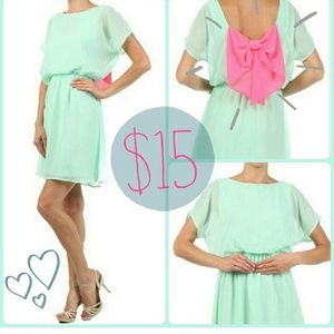 Mint & pink bow back dress