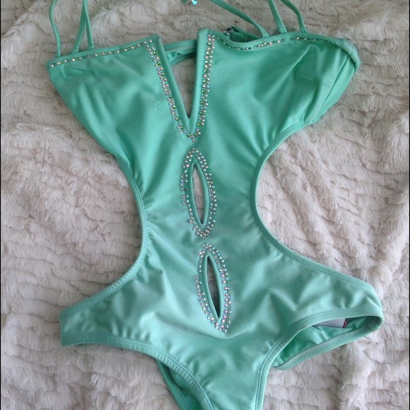 Swarovski teal gorgeous bathing suit - Picture 4 of 4