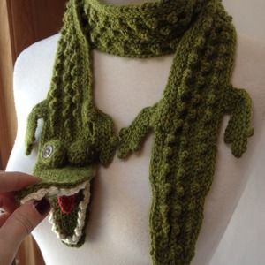 Olive green alligator hand knitted scarf