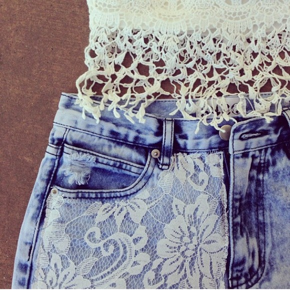 Lace denim shorts - Picture 2 of 2