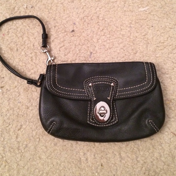 Coach black leather wristlet