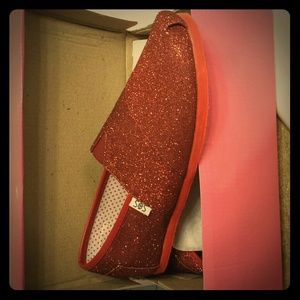 New in the Box, Never Worn SOS Red Glitter Flats!