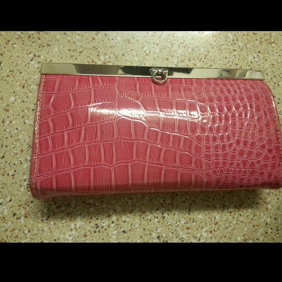 Pink faux snake skin wallet
