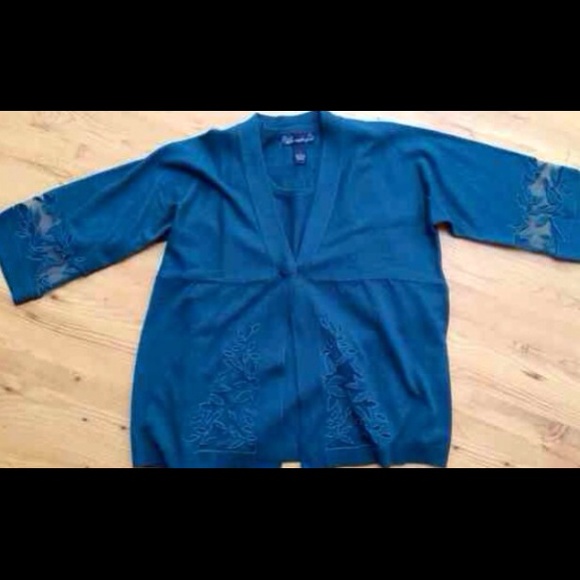 π»NWT SUSAN GRAVER BEAUTIFUL TEAL TWIN SWEATER SET - Picture 2 of 4