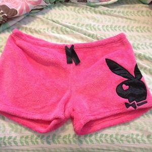 Pink fleece playboy bunny shorts