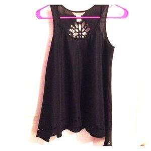 Black flowy tank with cut outs.