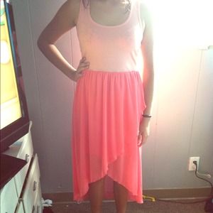 Cute coral summer dress, short/long bottom.