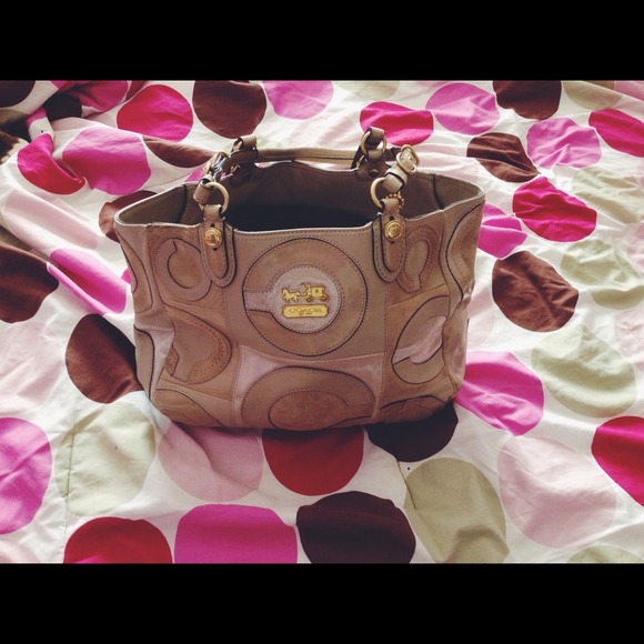 Tan Leather and suede coach purse