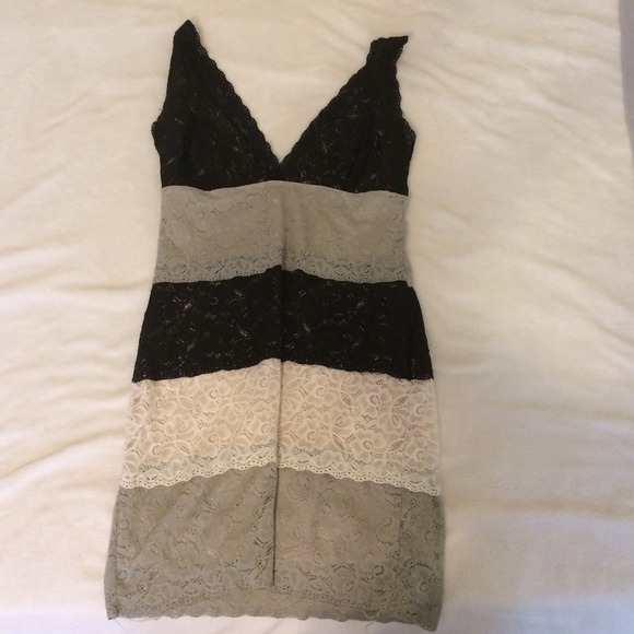 😍sold😍Black, white, grey lace cocktail dress.