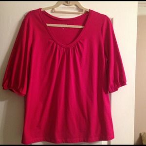 V-neck dark pink / fuschia blouse / top.