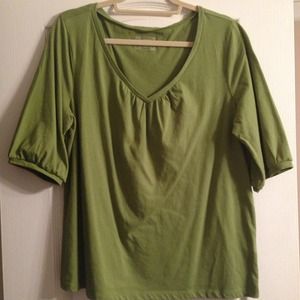V-neck green  blouse / top.  Bell sleeves.