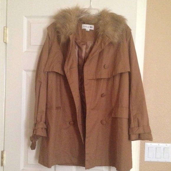 Brown trench coat with fur.