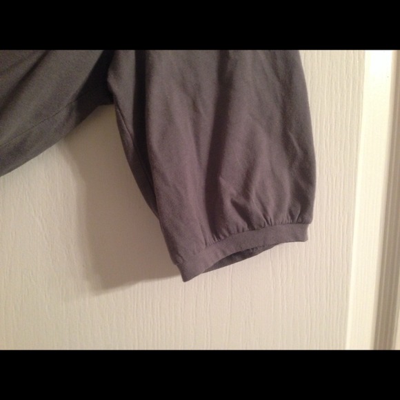 V-neck grey blouse / top.  Bell sleeves. - Picture 2 of 2