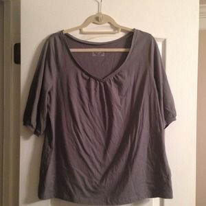 V-neck grey blouse / top.  Bell sleeves.