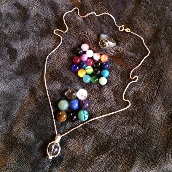 Silver stamped natural gem stone ring/necklace - Picture 1 of 4