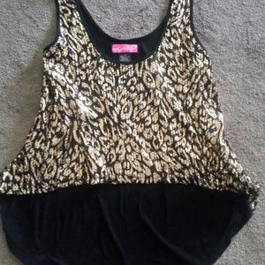 Sold!! Hi Front, Low back gold sequin Top.