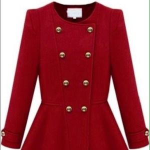 SOLD! Red Long Sleeve Double Breasted Ruffle