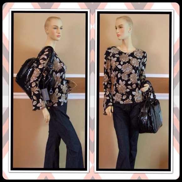 ๐น4X HP๐นZac Posen Black Italian Pat. leather tote - Picture 2 of 4