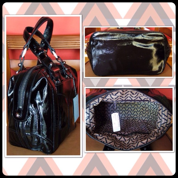 ๐น4X HP๐นZac Posen Black Italian Pat. leather tote - Picture 3 of 4