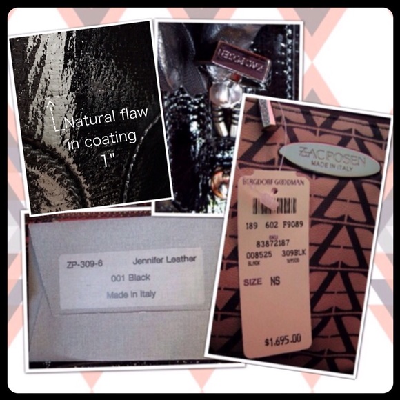 ๐น4X HP๐นZac Posen Black Italian Pat. leather tote - Picture 4 of 4