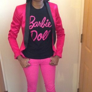 Forever 21 Jackets & Coats - Pink Satin Blazer Black Lapels S/Bulldog sweater Forever 21 Jackets & Coats - Pink Satin Blazer Black Lapels S/Bulldog sweater