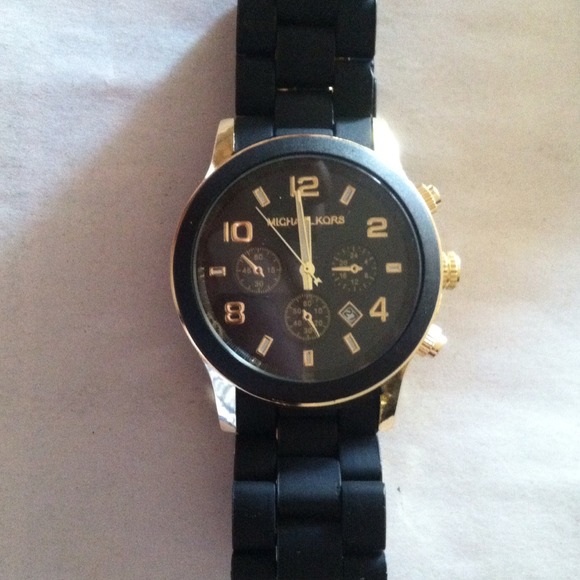 Michael kors black rubbed gold tone watch