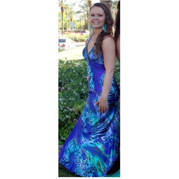 Purple/green printed prom gown!