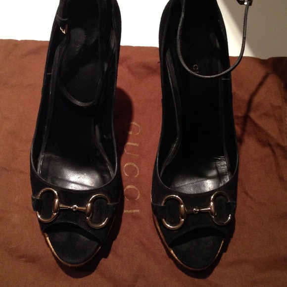 SOLD.    Gucci black wedge shoes