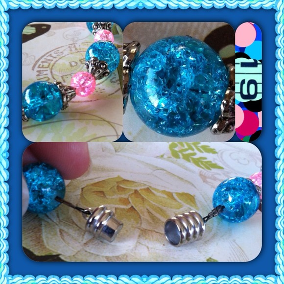 Pink & Blue Cracked Glass Necklace - Picture 4 of 4