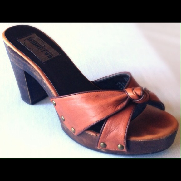Distressed Brown Leather Mule Clogs