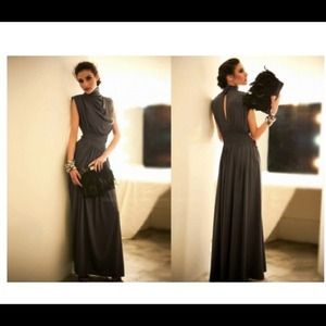 SOLDOUT!!! Charcoal Gray High-Neck Maxi Dress, M