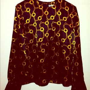Vintage black and gold satin long sleeve top