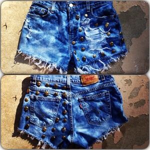 Levi studded distressed high waisted shorts