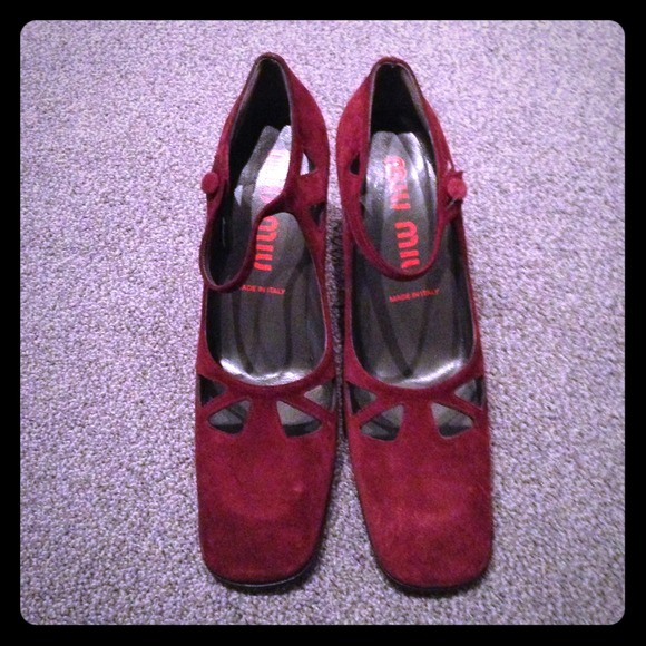 Miu miu burgundy suede Mary Janes