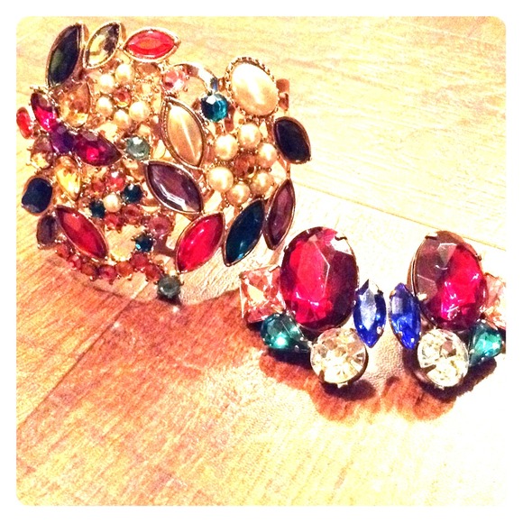 Gold, Colorful Necklace and Earring Set