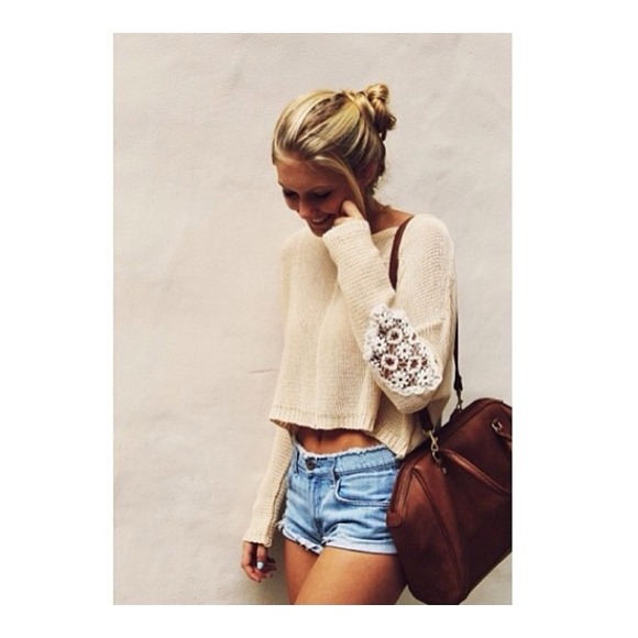 SOLD! LF Crochet Elbow Cropped Sweater - Picture 2 of 2