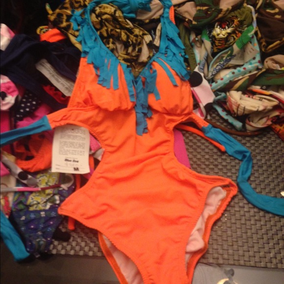 Orange one piece bathing suit