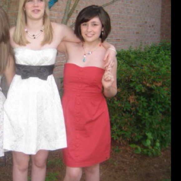 Red strapless dress