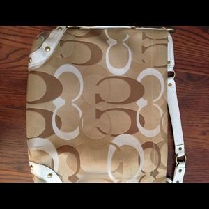 Brown and white coach bag