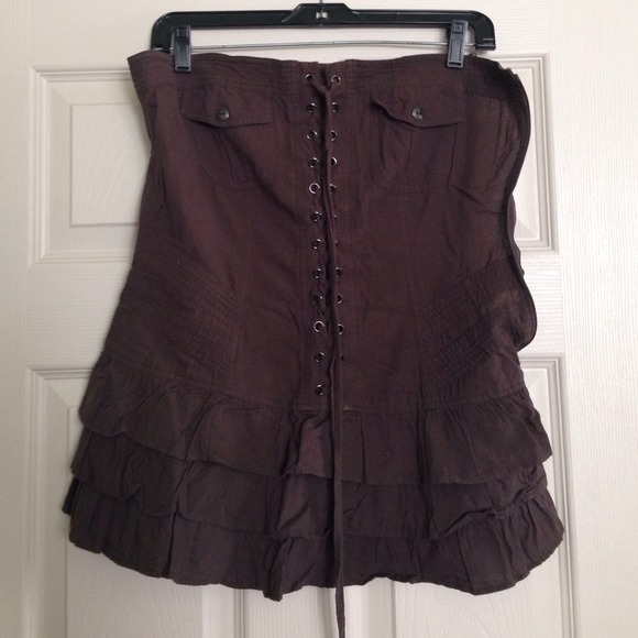 F21 BROWN RUFFLE TUBE TOP