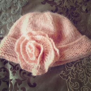 Pink flower knit hat